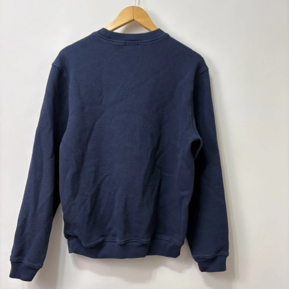 J Crew Jacquard‎ Waffle Knit Crewneck Blue Cotton Thermal Sweater Size Small